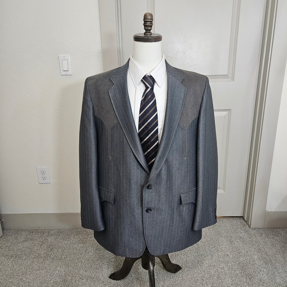 Circle S Western Sport Coat Grey Contrast Yoke Blazer Mens 48L Made in USA